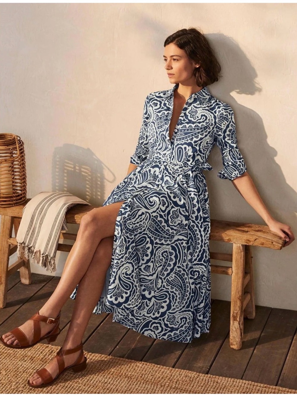 Boden Women's Blue Paisley Cover-Up Shirt Dress